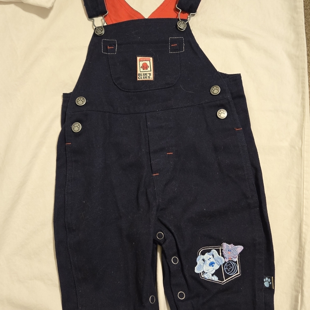 Vintage Y2K Blues Clues Navy Blue Embroidered Overalls 2001 Size 12M